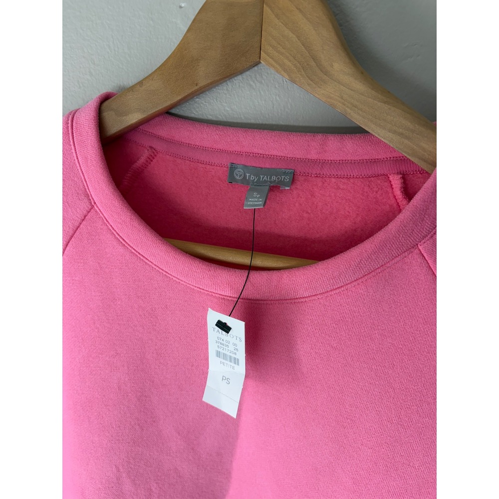 T by Talbots Pink Crewneck Sweatshirt Raglan Sleeve Pocket Petite Small NWT - Picture 3 of 5